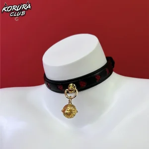 Gothic black leather women punk necklace bell choker halloween chain choker Y2K girls body jewelry